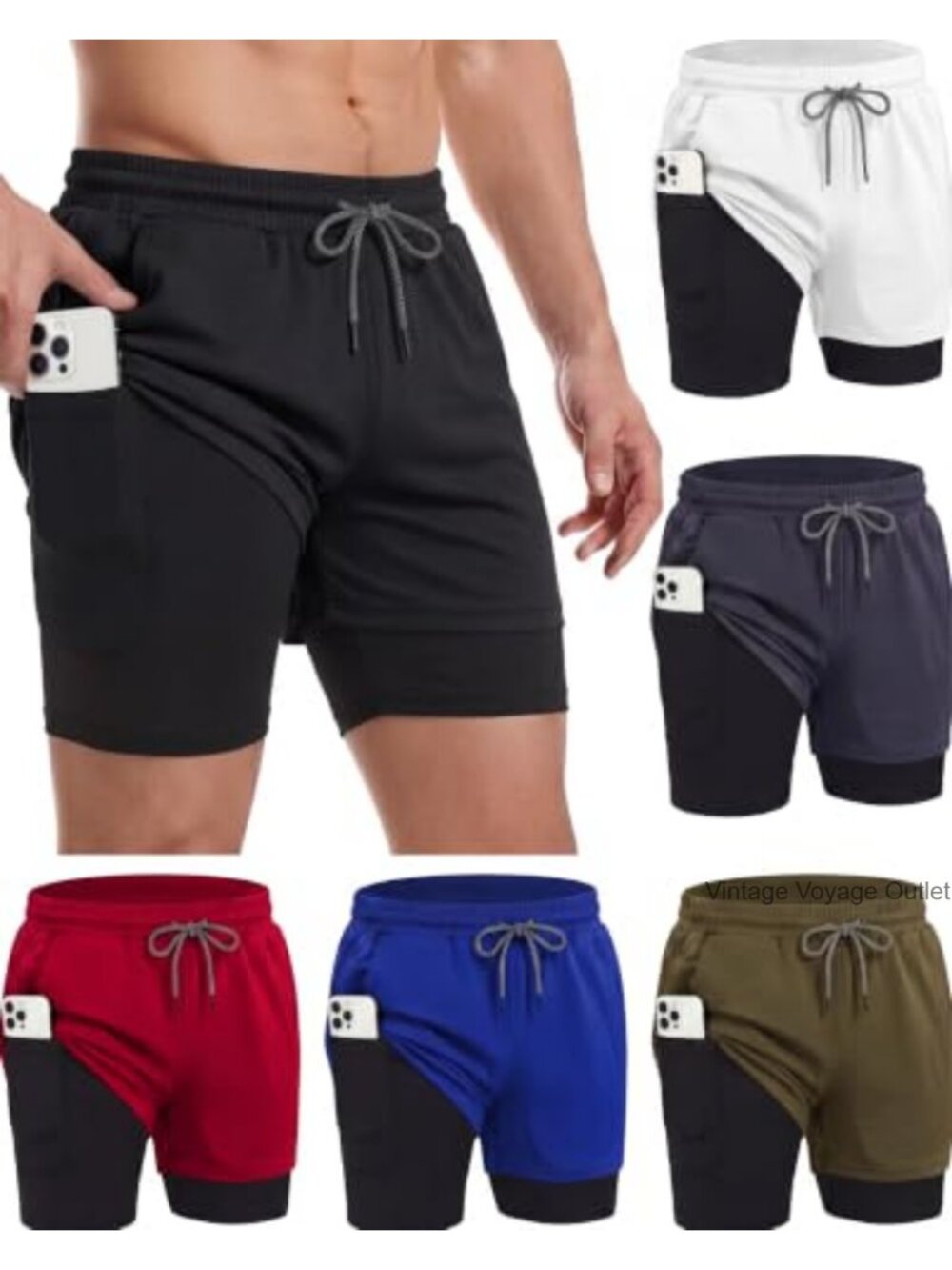 Men's 2-in-1 Workout Running Shorts 5" Quick Dry Gym Athletic with Pockets